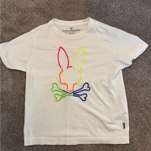 Psycho Bunny Kids White Tee with Neon Bunny Design